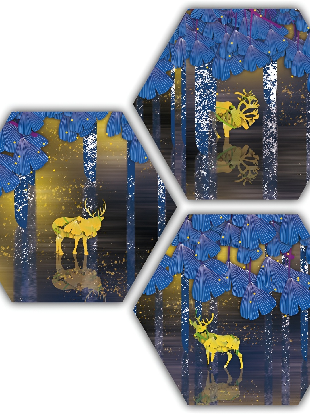 

PnF Black & Blue 3Pcs Wooden Birds and Animals Wall Paintings