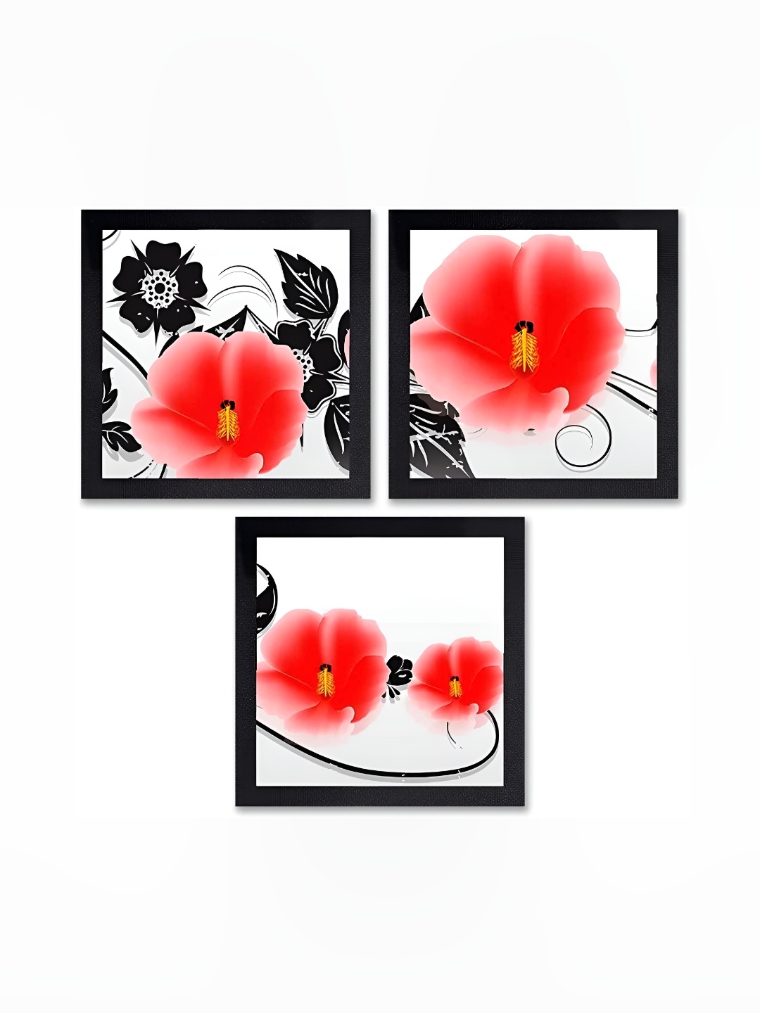 

PnF Black & Red 3 Pieces Floral and Botanical Wooden Painting Wall Art