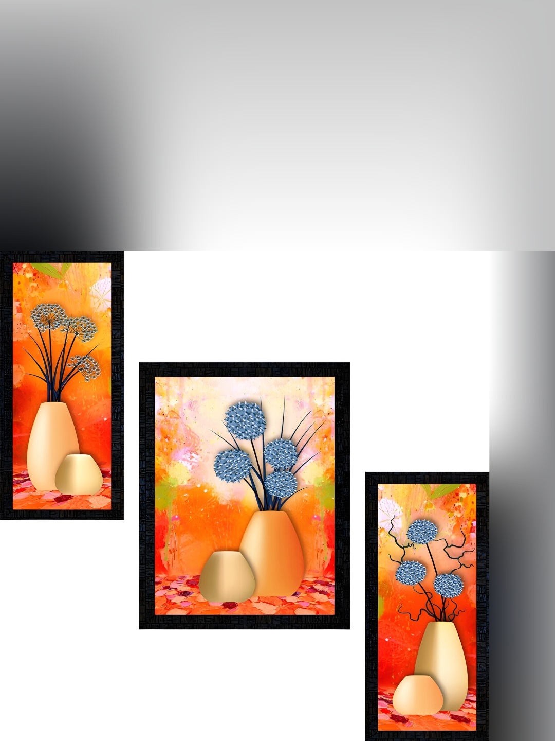 

PnF Charcoal & Orange 3 Pieces Wooden Floral and Botanical Painting Wall Art