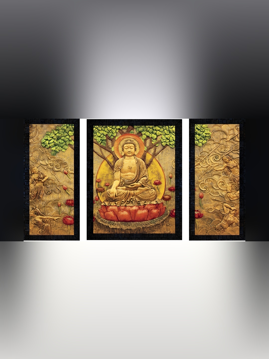 

PnF Brown & Beige 3 Pieces Buddha Religious Painting Wall Arts