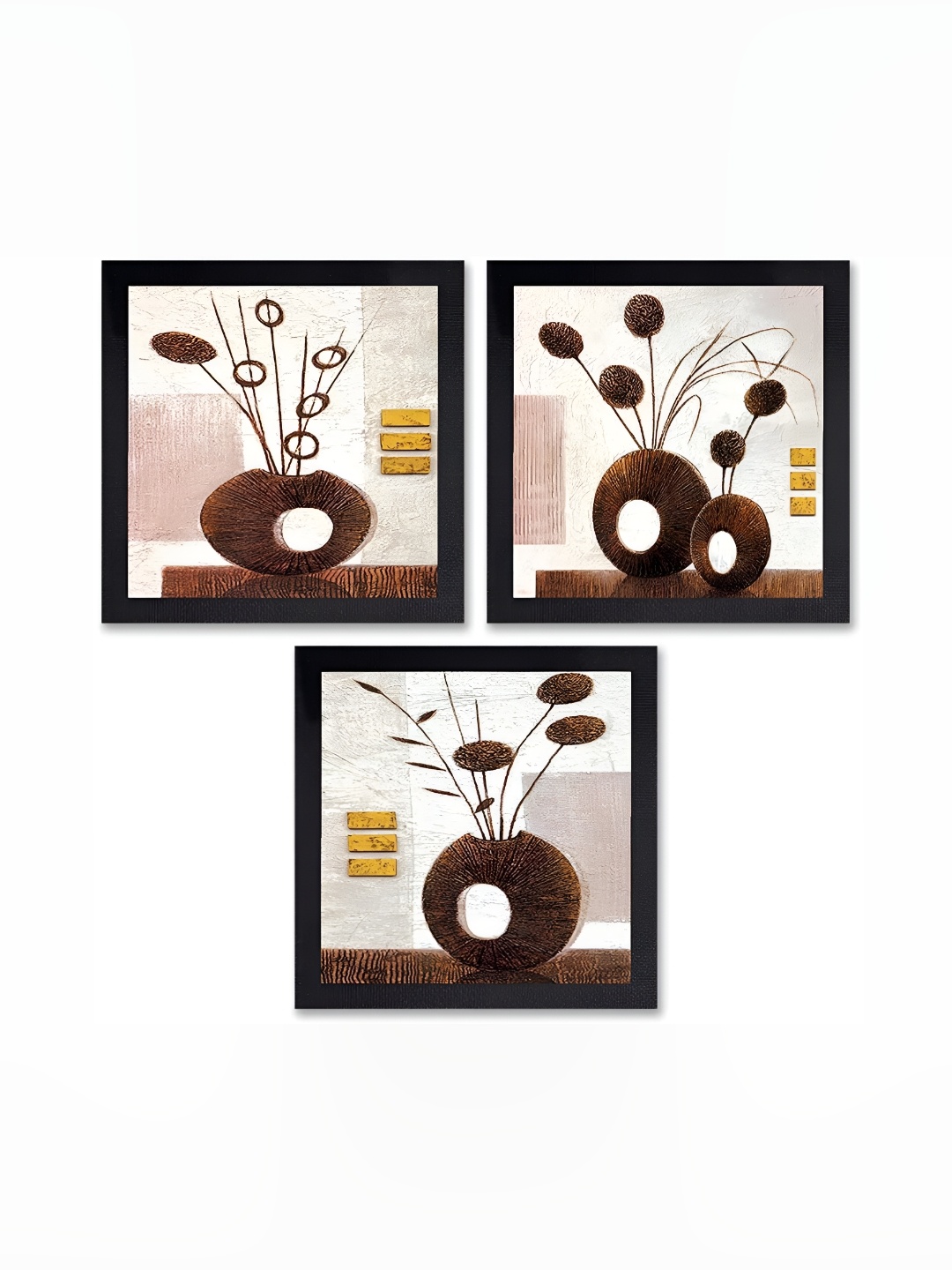 

PnF Black & Brown 3 Pieces Wooden & Paper Printed Wall Art