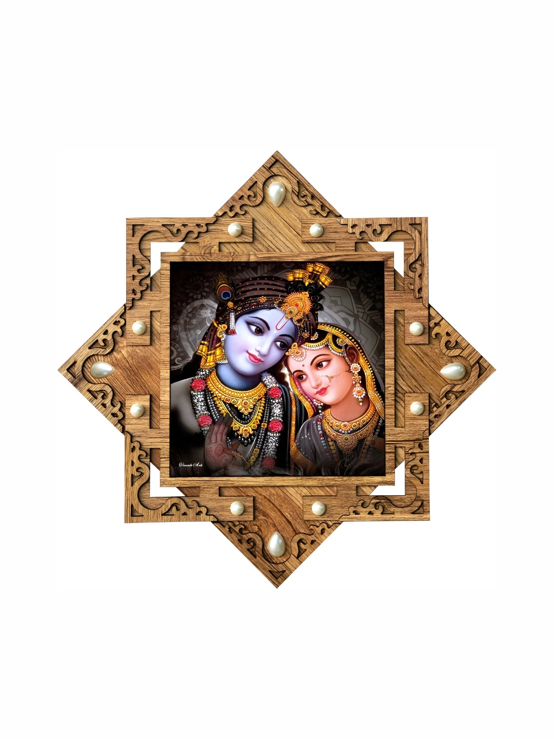 

PnF Brown & Blue Radha Krishna Religious Wooden Painting Wall Art