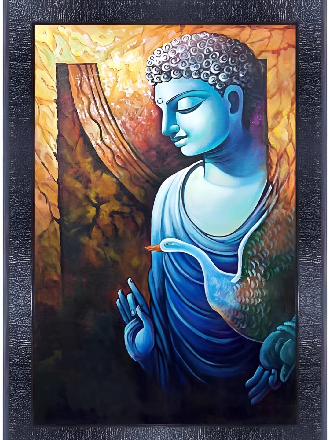 

PnF Black & Blue Buddha Religious Painting Wooden Wall Art