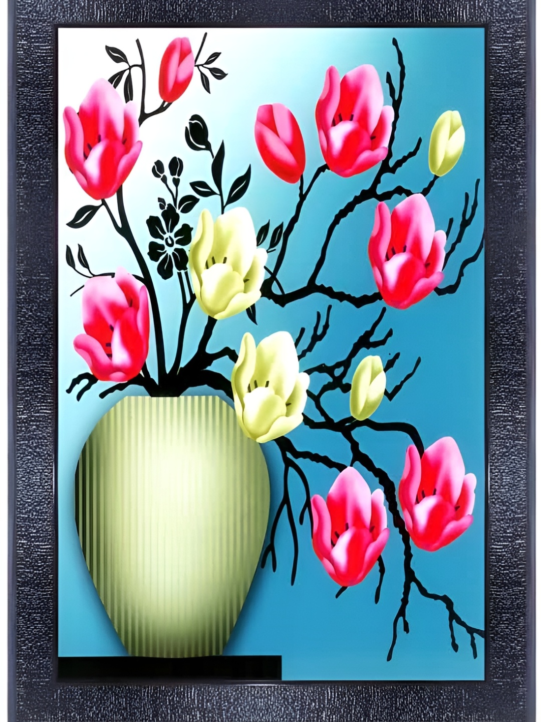 

PnF Black & Blue Floral Painting Wooden Wall Art