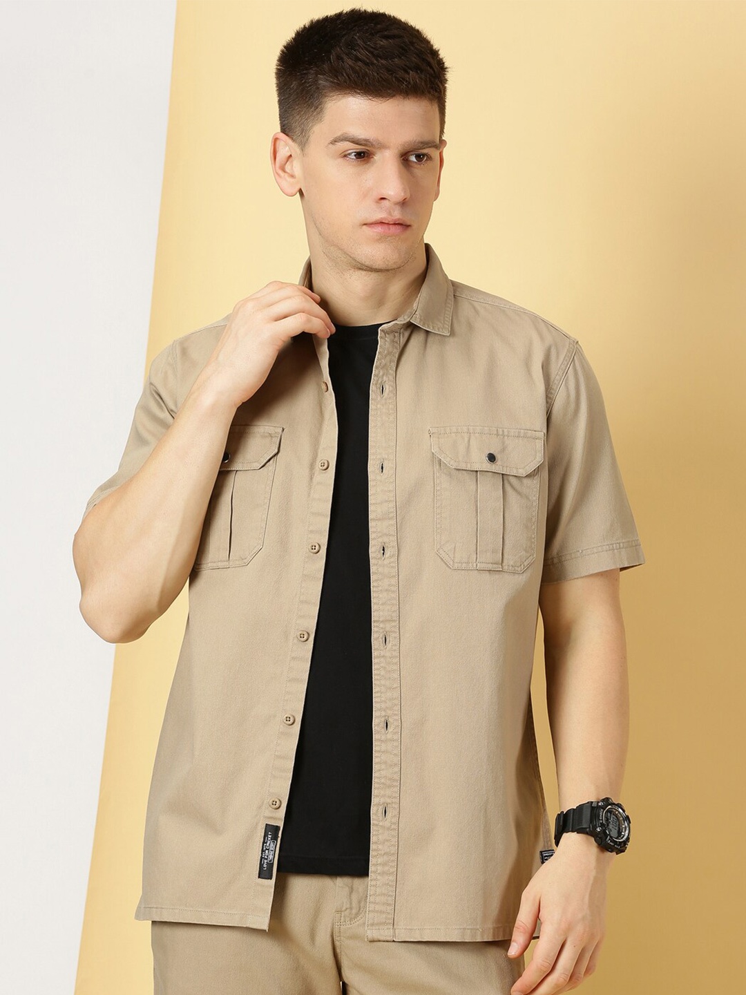 

Thomas Scott Standard Oversized Twill Weave Pure Cotton Casual Shirt, Khaki
