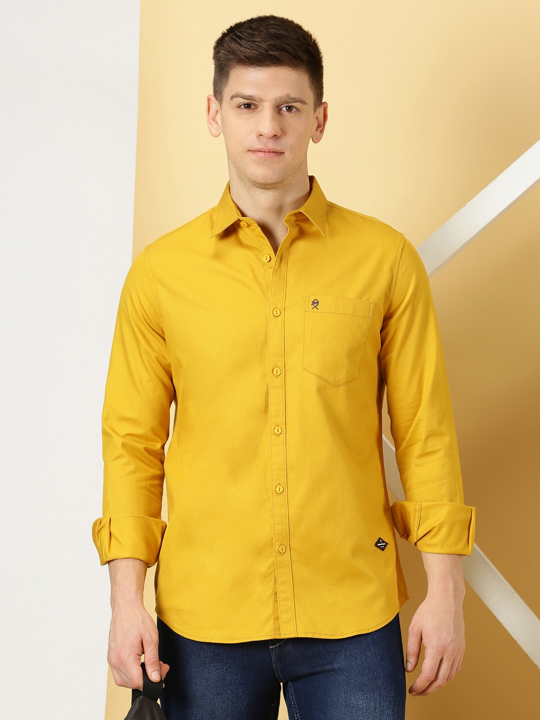 

Thomas Scott Standard Slim Fit Spread Collar Long Sleeves Cotton Casual Shirt, Mustard