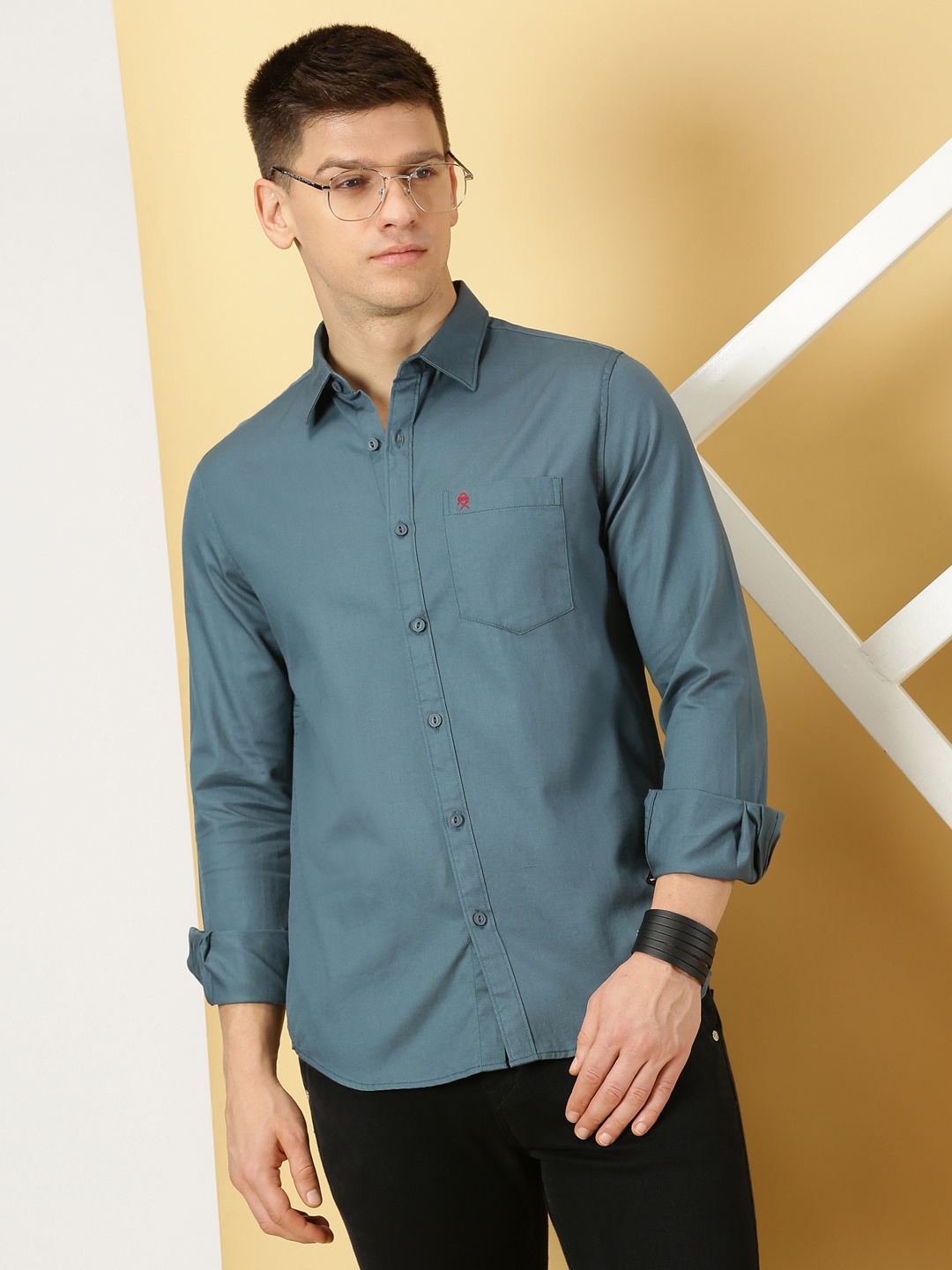 

Thomas Scott Standard Slim Fit Spread Collar Long Sleeves Cotton Casual Shirt, Teal