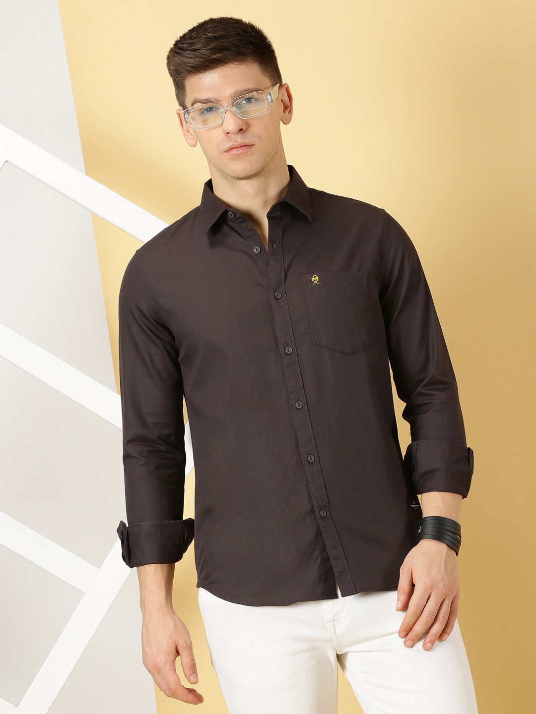 

Thomas Scott Standard Slim Fit Spread Collar Long Sleeves Cotton Casual Shirt, Brown
