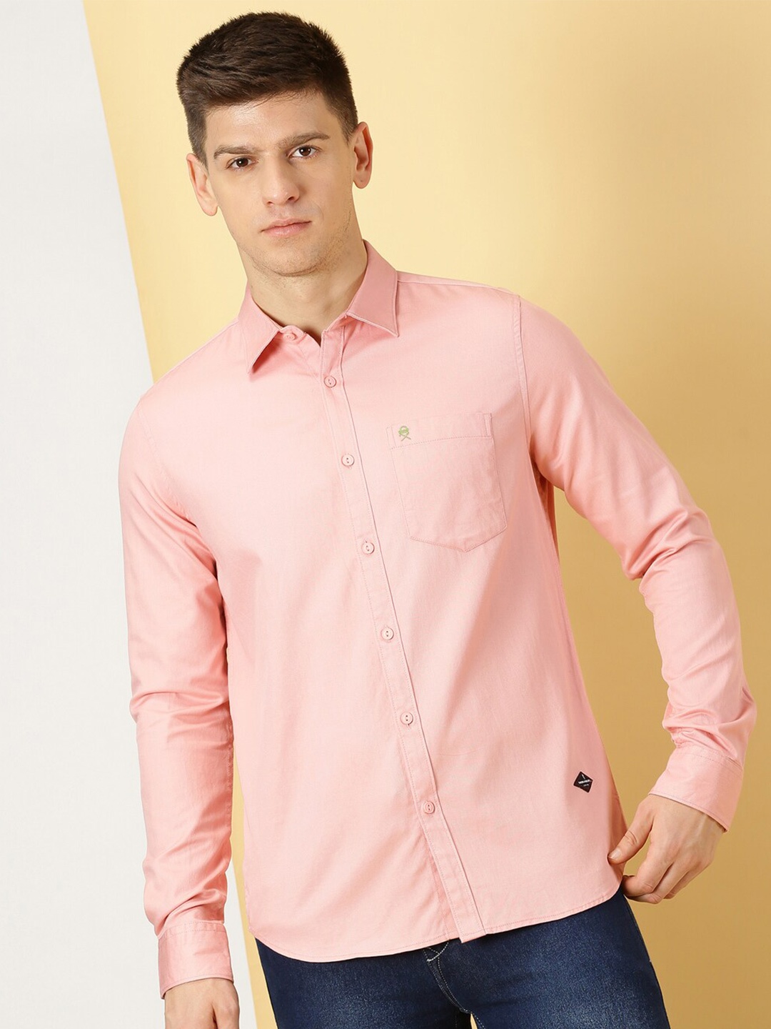 

Thomas Scott Men Standard Slim Fit Flannel Weave Pure Cotton Casual Shirt, Pink