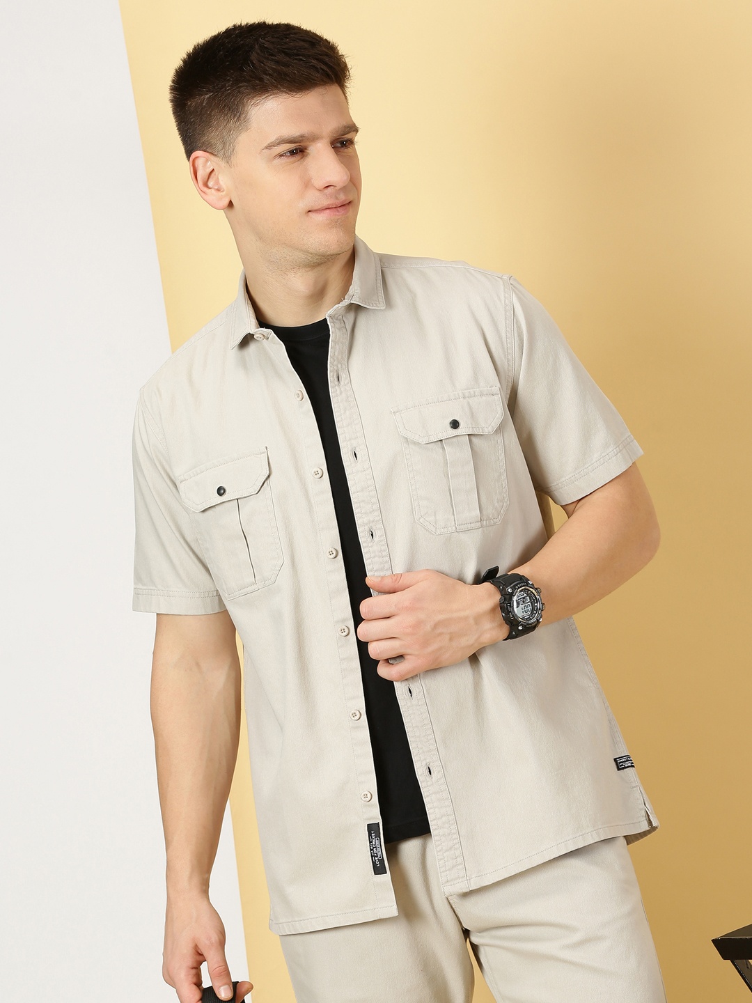 

Thomas Scott Standard Spread Collar Cotton Oversized Casual Shirt, Grey