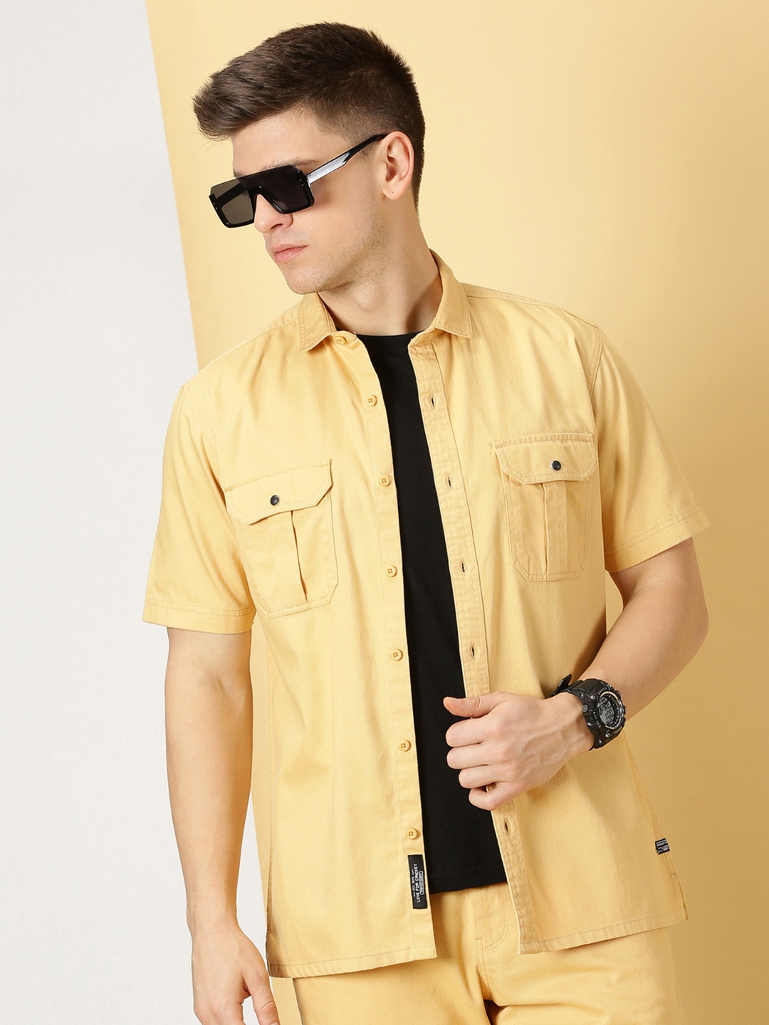 

Thomas Scott Spread Collar Twill Weave Pure Cotton Casual Shacket, Yellow