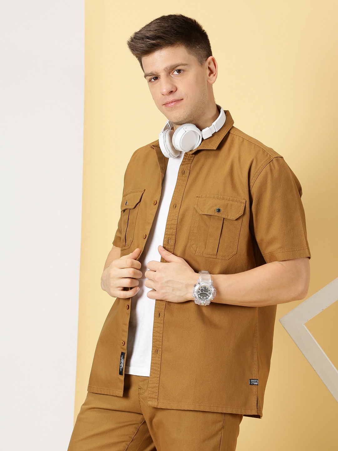 

Thomas Scott Standard Spread Collar Cotton Oversized Casual Shirt, Brown