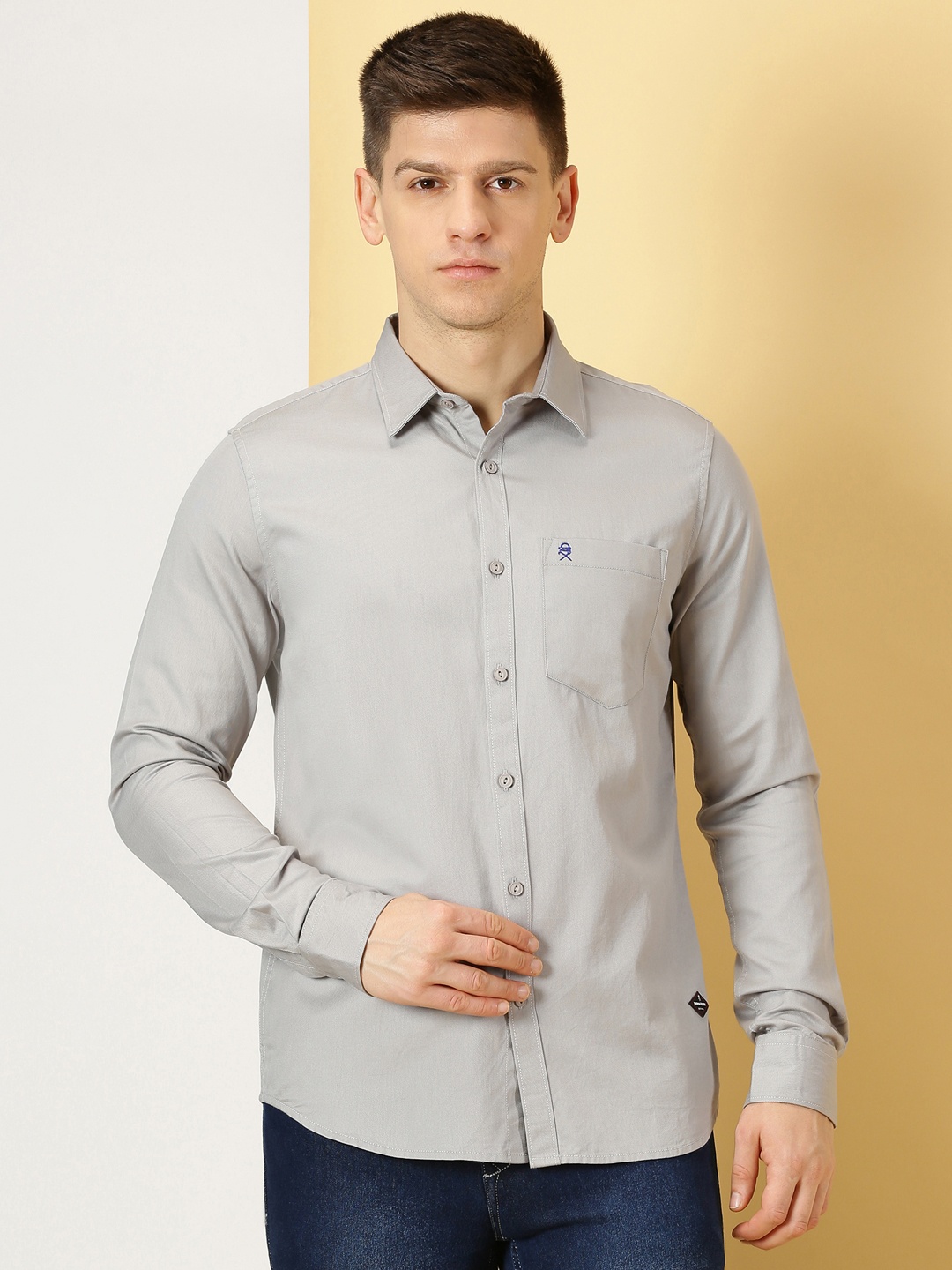 

Thomas Scott Standard Spread Collar Long Sleeves Cotton Slim Fit Casual Shirt, Grey