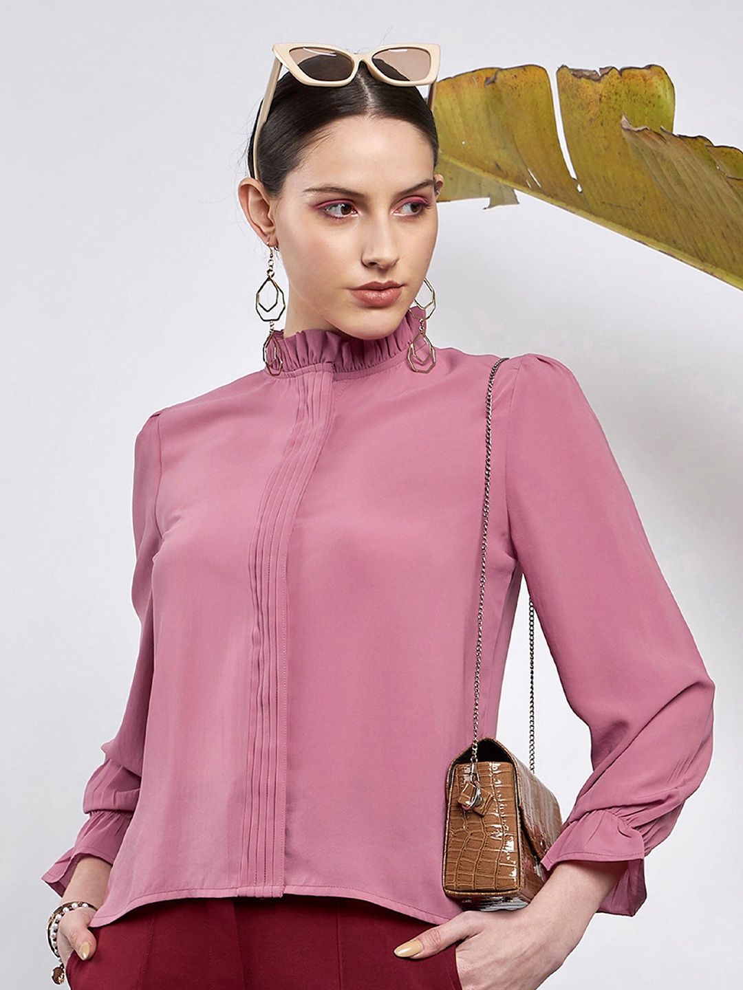 

SASSAFRAS High Neck Shirt Style Top, Pink