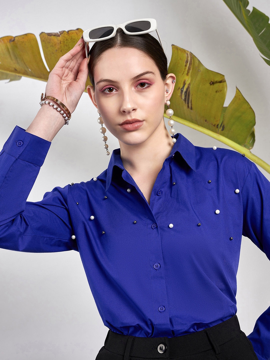 

SASSAFRAS Blue Embellished Pure Cotton Casual Shirt