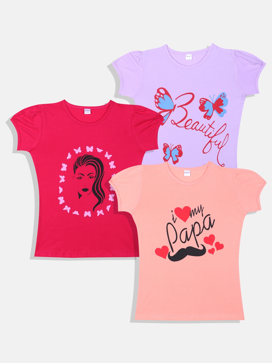 

BAESD Girls 3 Printed Pure Cotton Applique T-shirt, Multi