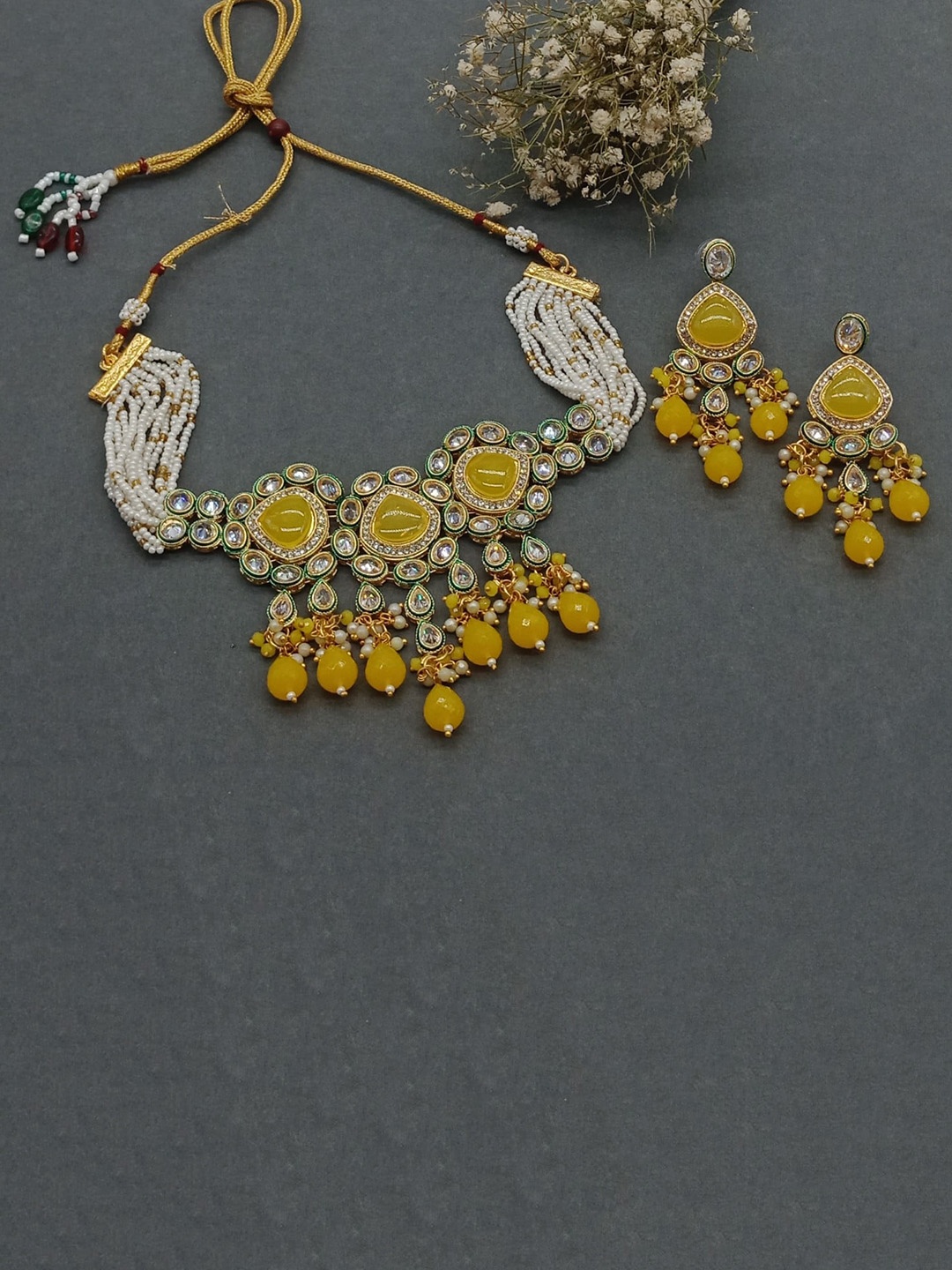 

AASHISH IMITATION Gold-Plated AD-Studded & Beaded Jewellery Set