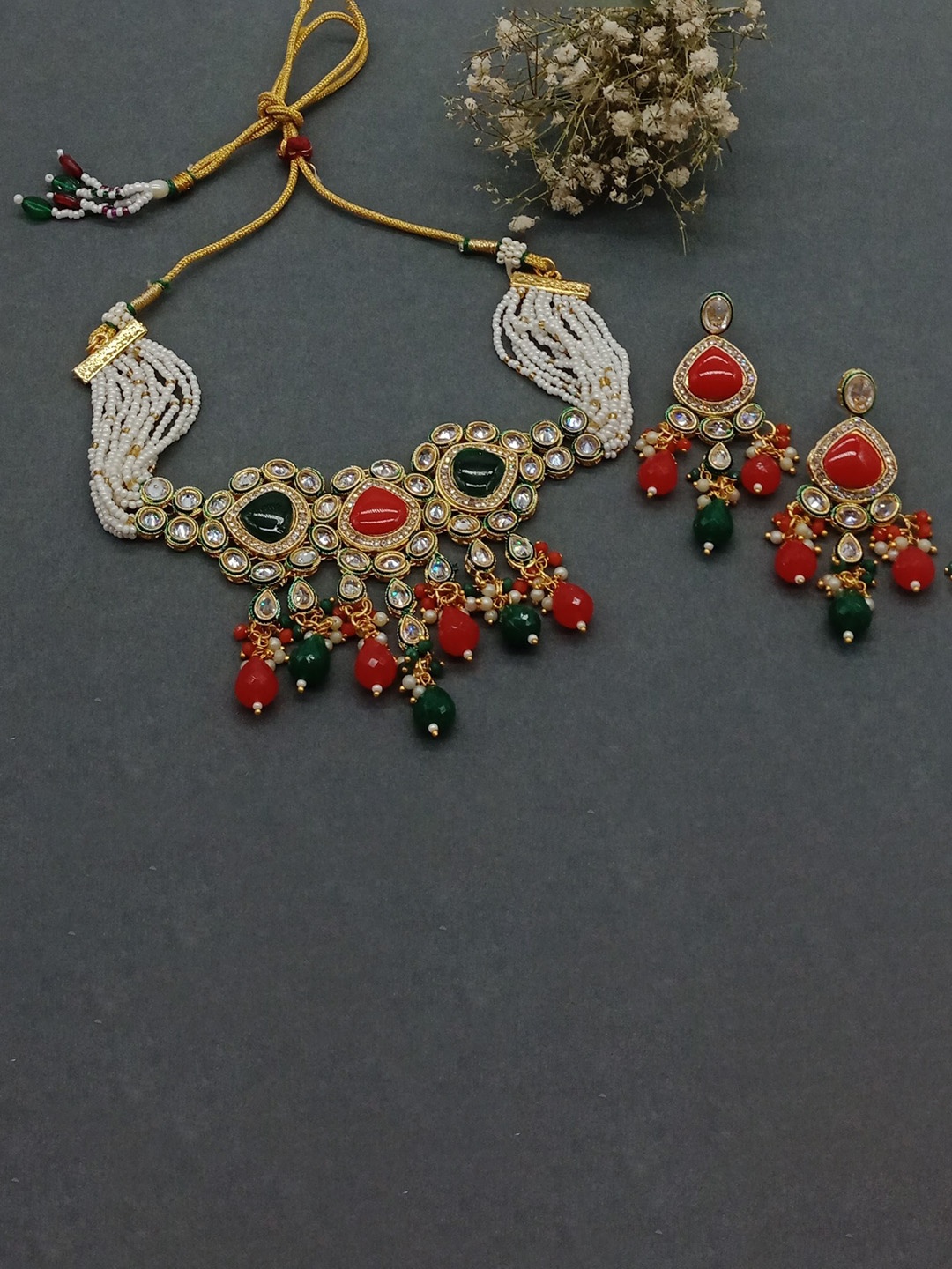 

AASHISH IMITATION Gold-Plated AD-Studded & Beaded Jewellery Set