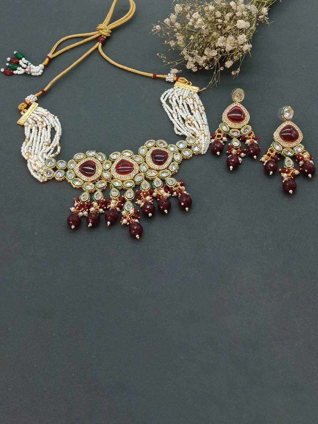 

AASHISH IMITATION Gold-Plated AD-Studded & Beaded Jewellery Set