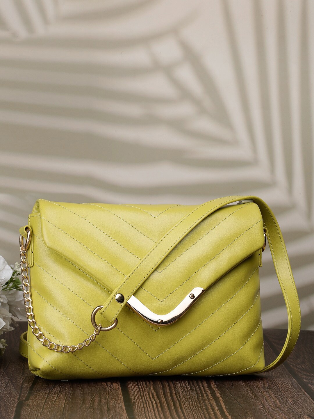 

DressBerry Lime Green Textured Quilted Structured Sling Bag