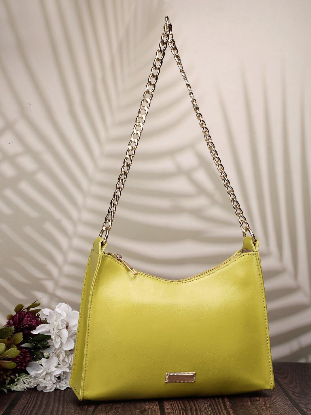 

DressBerry Lime Green Structured Shoulder Bag