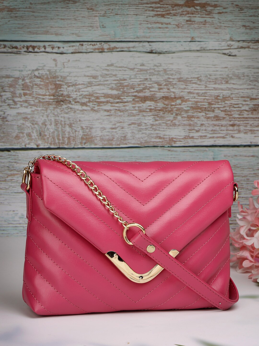 

DressBerry Pink Textured Structured Sling Bag