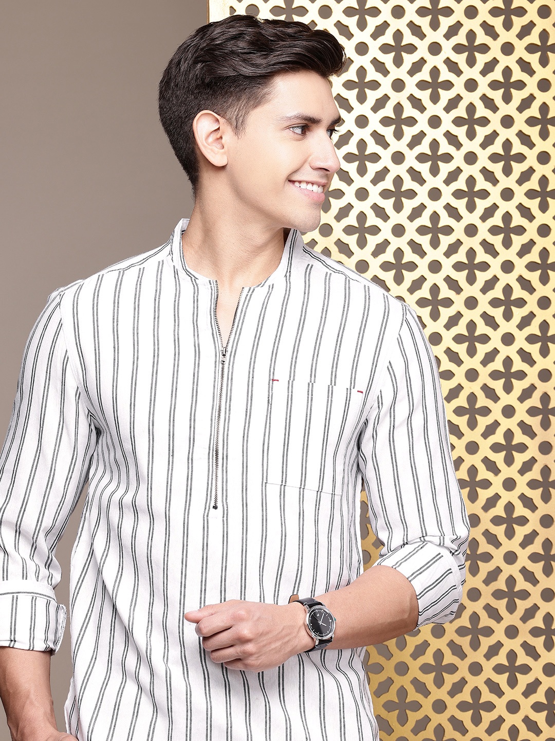

House of Pataudi Rozana Striped Kurta, White