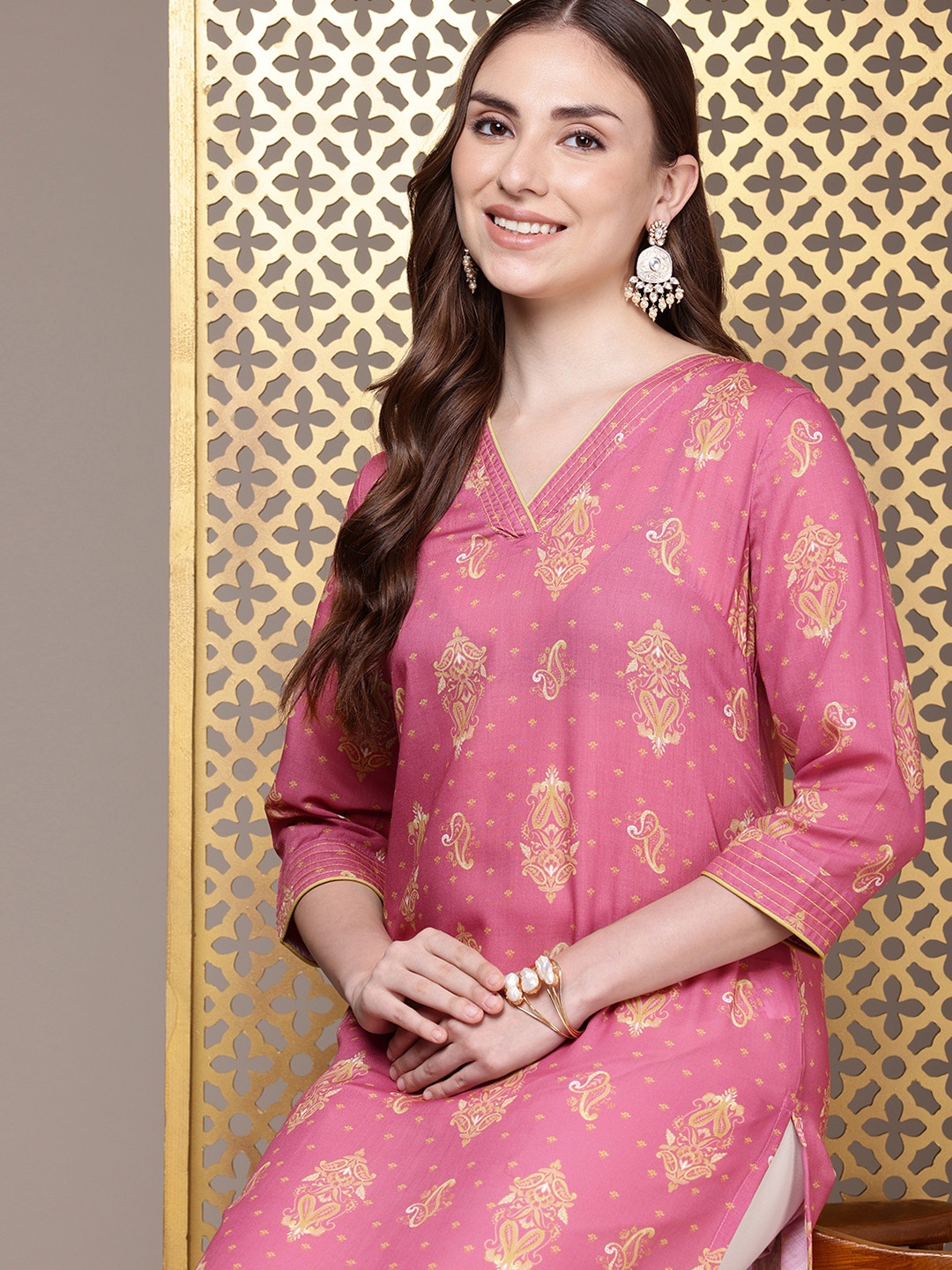 

House of Pataudi Ethnic Motifs Printed Jashn Kurta, Pink