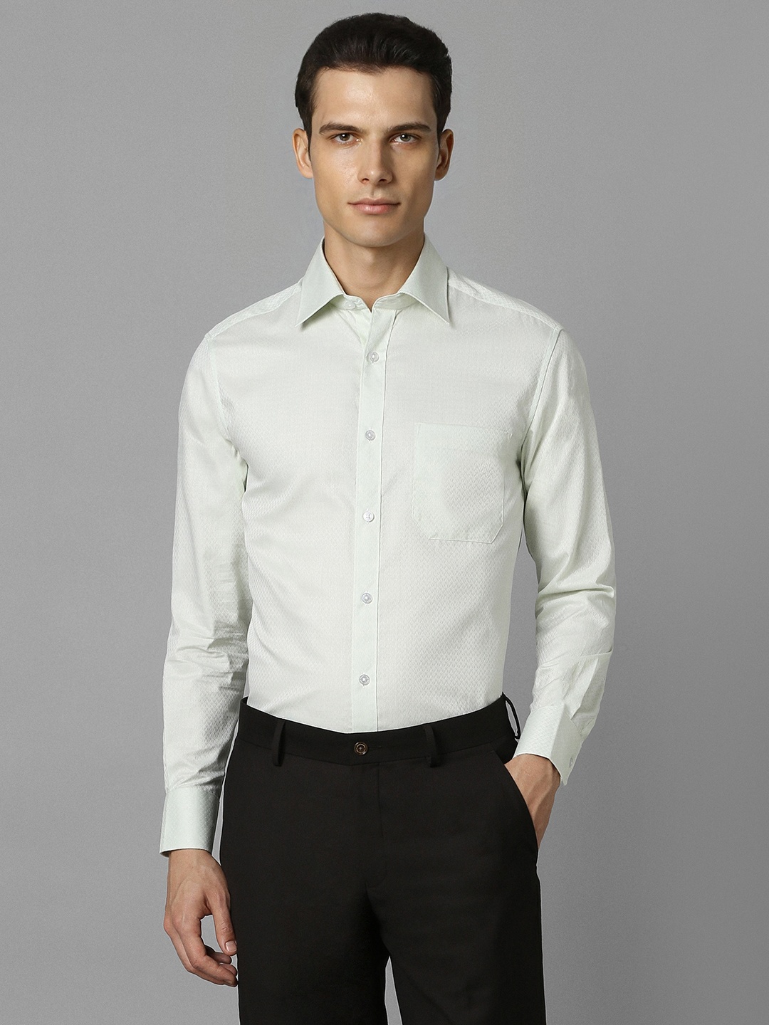 

Louis Philippe Classic Fit Self Design Pure Cotton Formal Shirt, Green