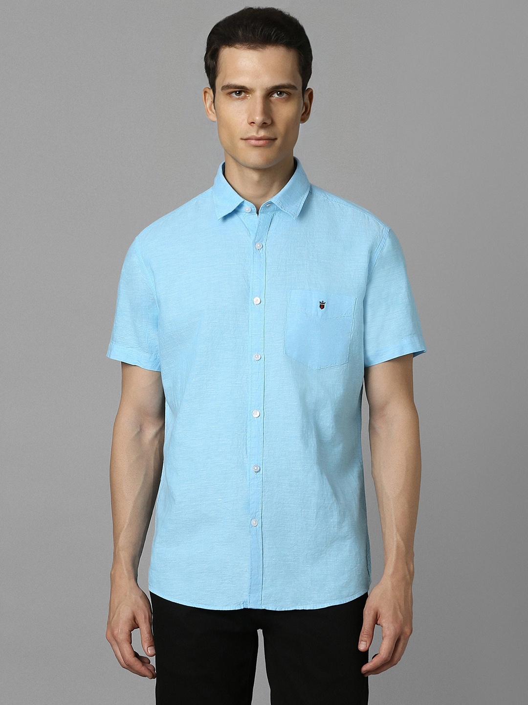 

Louis Philippe Sport Slim Fit Spread Collar Short Sleeves Casual Shirt, Blue