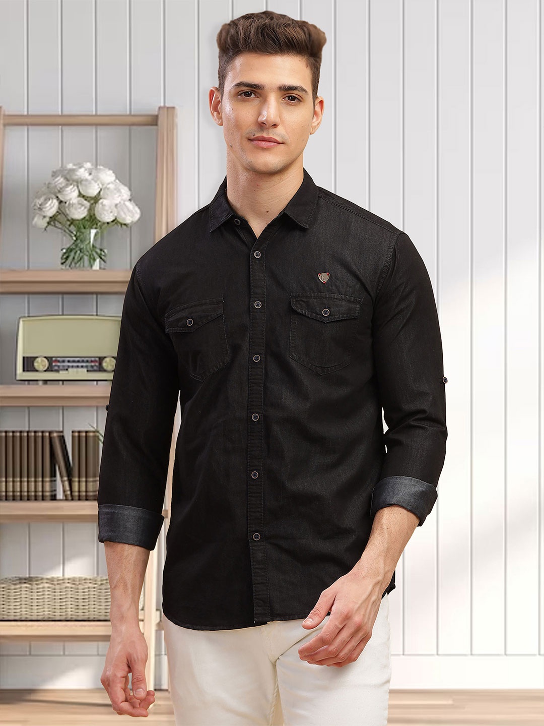 

Kuons Avenue Smart Slim Fit Denim Casual Shirt, Black