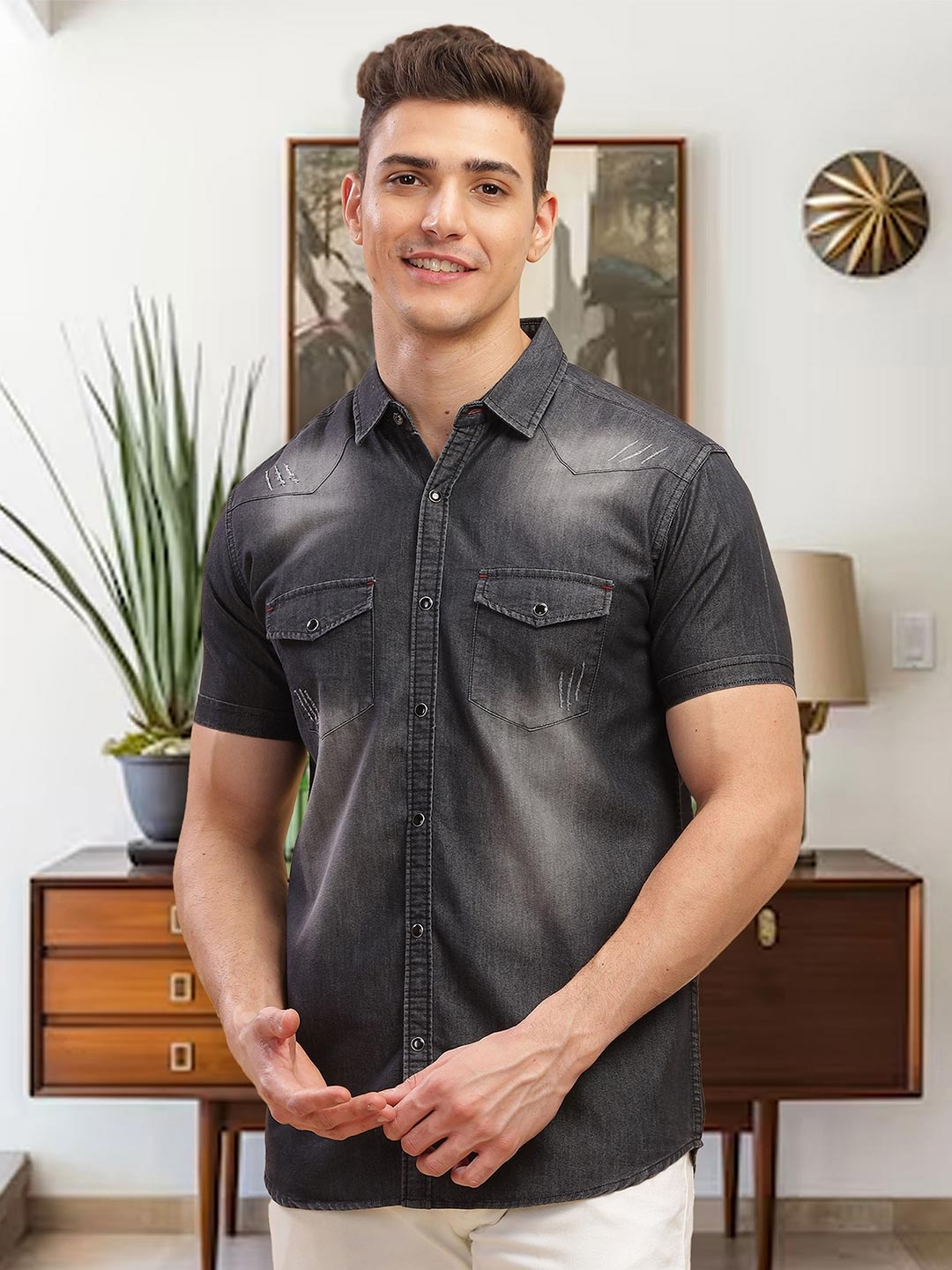 

Kuons Avenue Spread Collar Smart Slim Fit Casual Shirt, Black