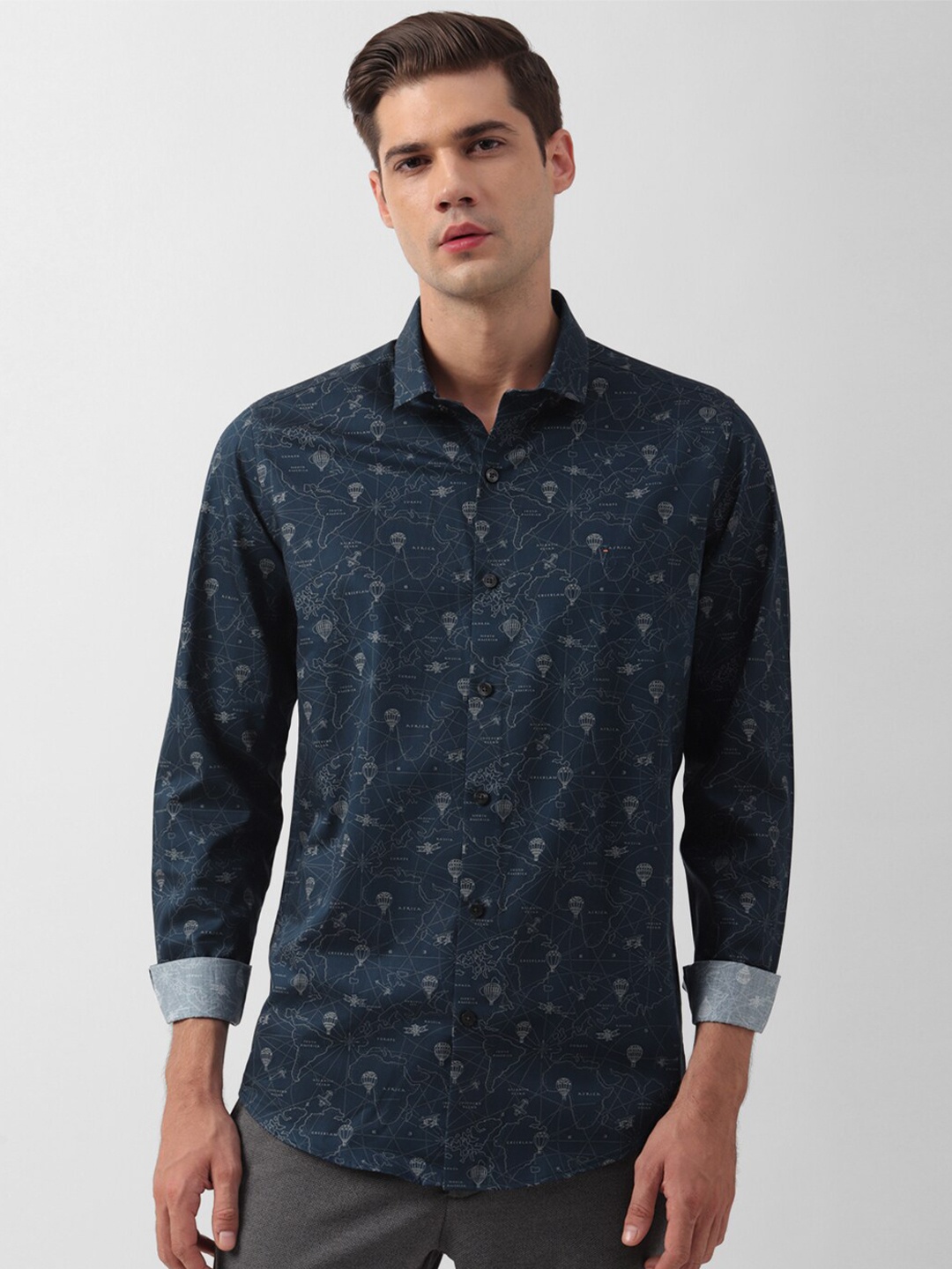 

SIMON CARTER LONDON Abstract Printed Slim Fit Pure Cotton Casual Shirt, Navy blue