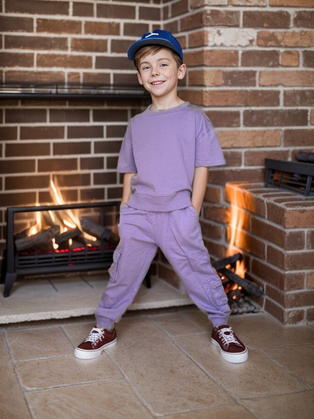 

Jumping Joey Boys Oversized Pure Cotton T-shirt with Joggers, Purple