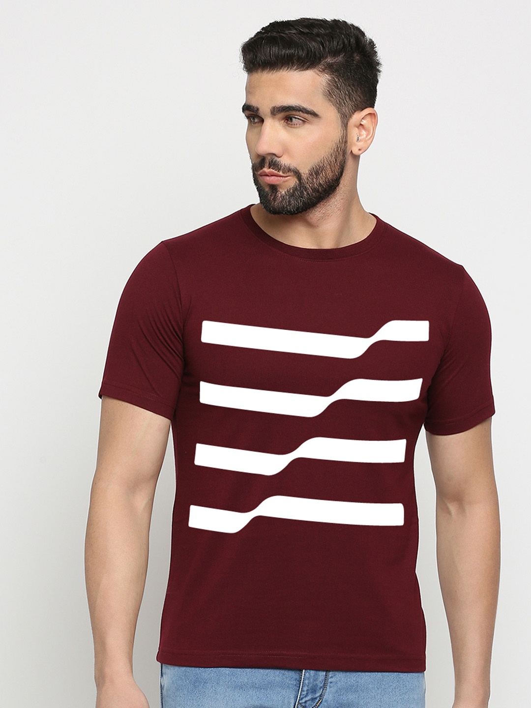

MOD ECRU Striped Short Sleeves Cotton T-shirt, Burgundy