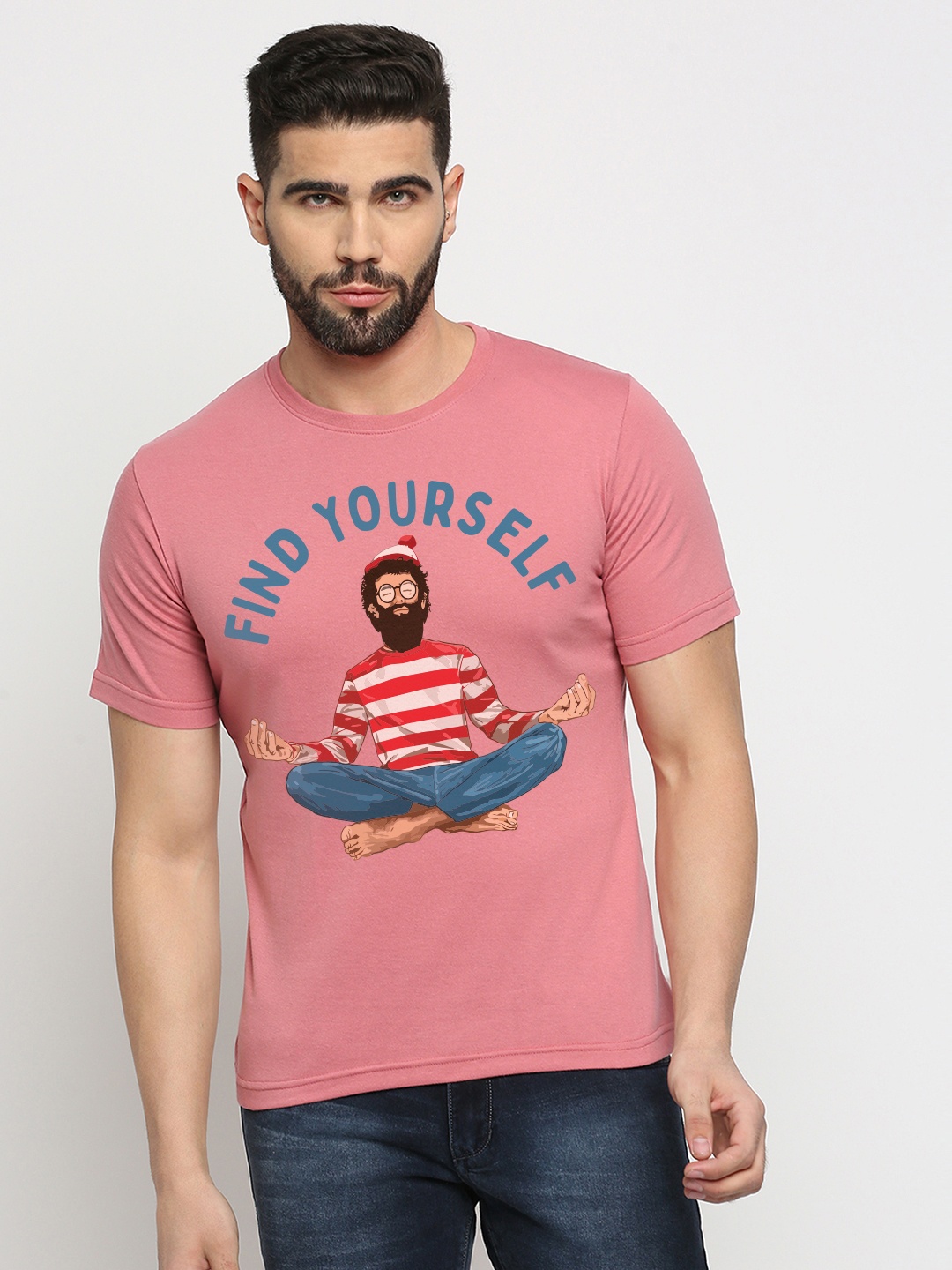 

MOD ECRU Unisex Graphic Printed Cotton T-shirt, Pink