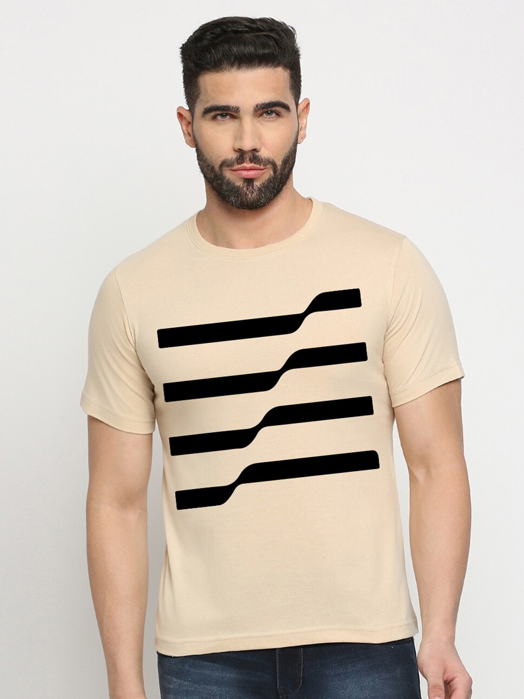 

MOD ECRU Unisex Striped Cotton T-shirt, Cream