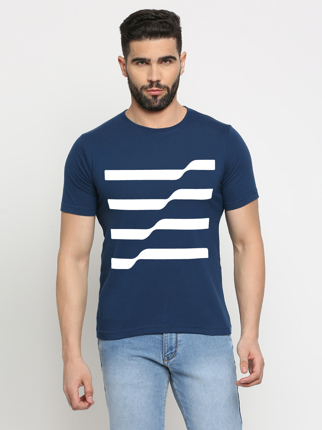 

MOD ECRU Unisex Striped Cotton T-shirt, Blue