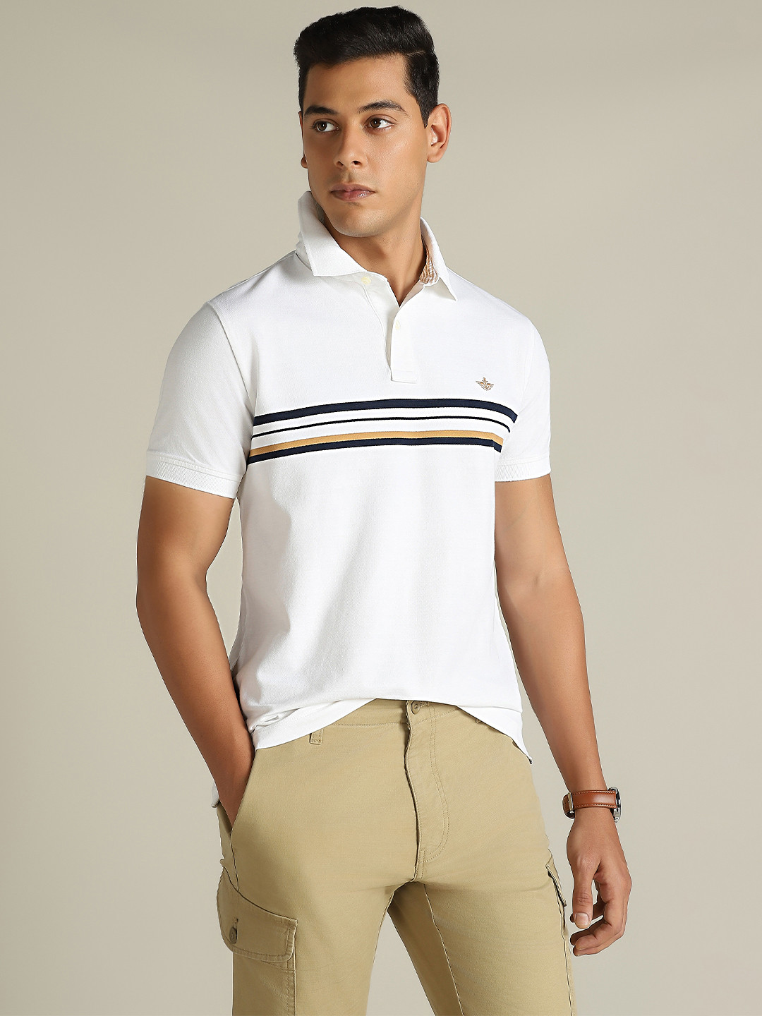 

Dockers Men Striped Polo Collar Classic Fit T-Shirt, White