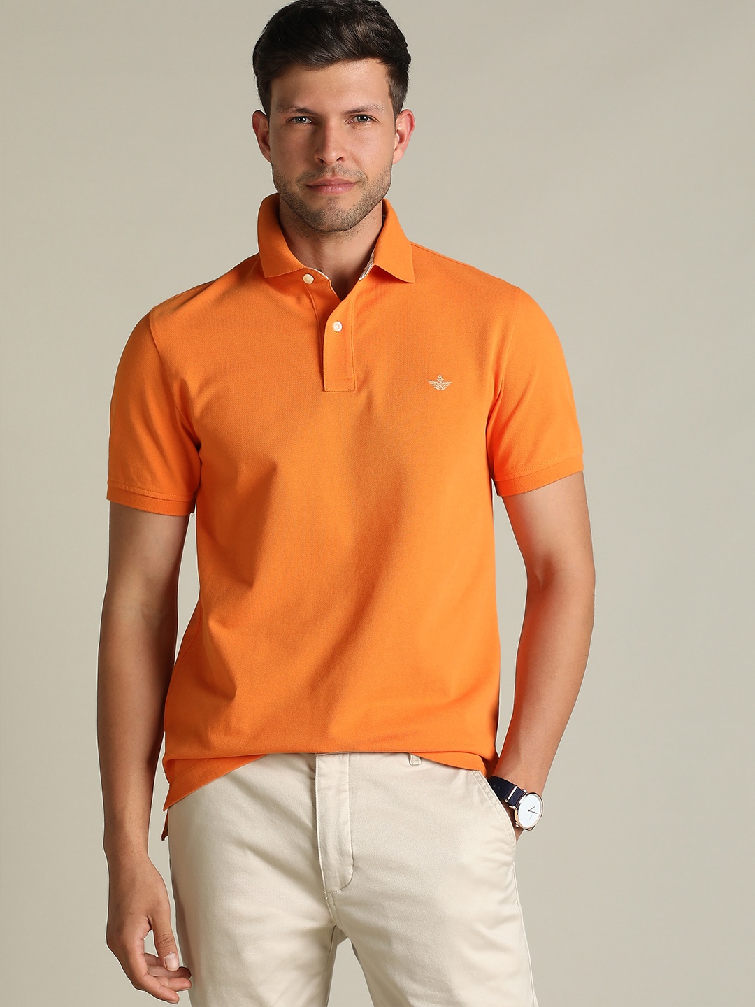 

Dockers Men Solid Orange Polo Collar Classic Fit T-Shirt