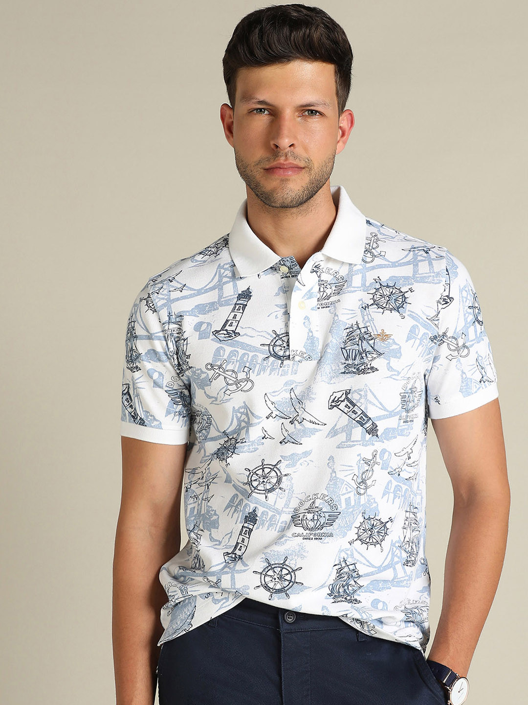 

Dockers Men Printed Polo Collar Classic Fit T-Shirt, White