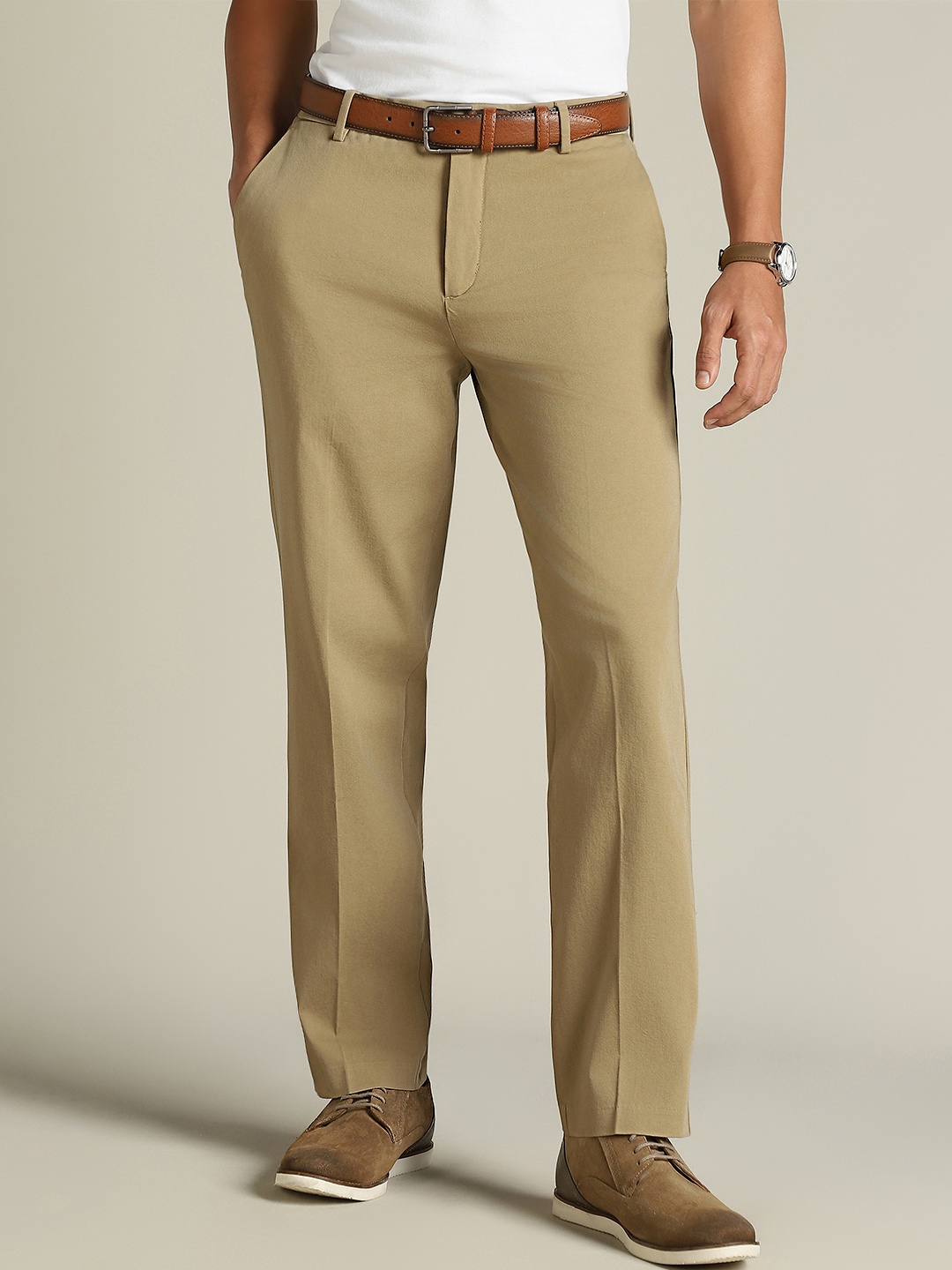 

Dockers Men Mid Rise Straight Fit Trousers, Beige