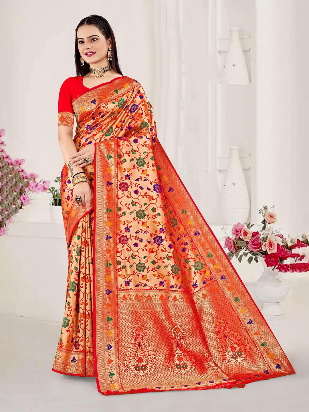 

Kasak Paisley Zari Paithani Saree, Red