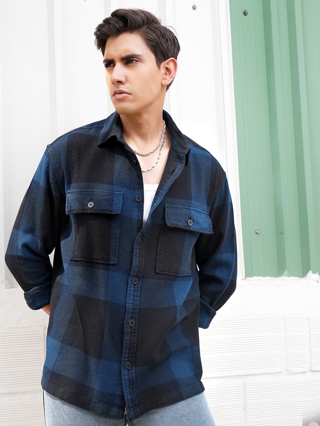 

LOCOMOTIVE Premium Blue Regular Collar Oversized Shirt