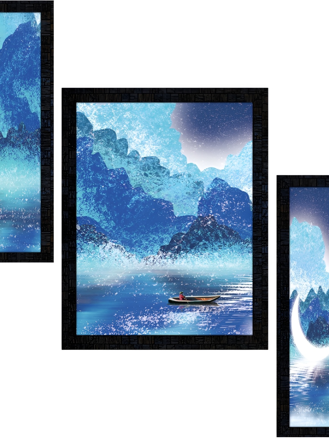 

PnF Blue & Black 3 Pieces Paper Floral and Botanical Painting Wall Art
