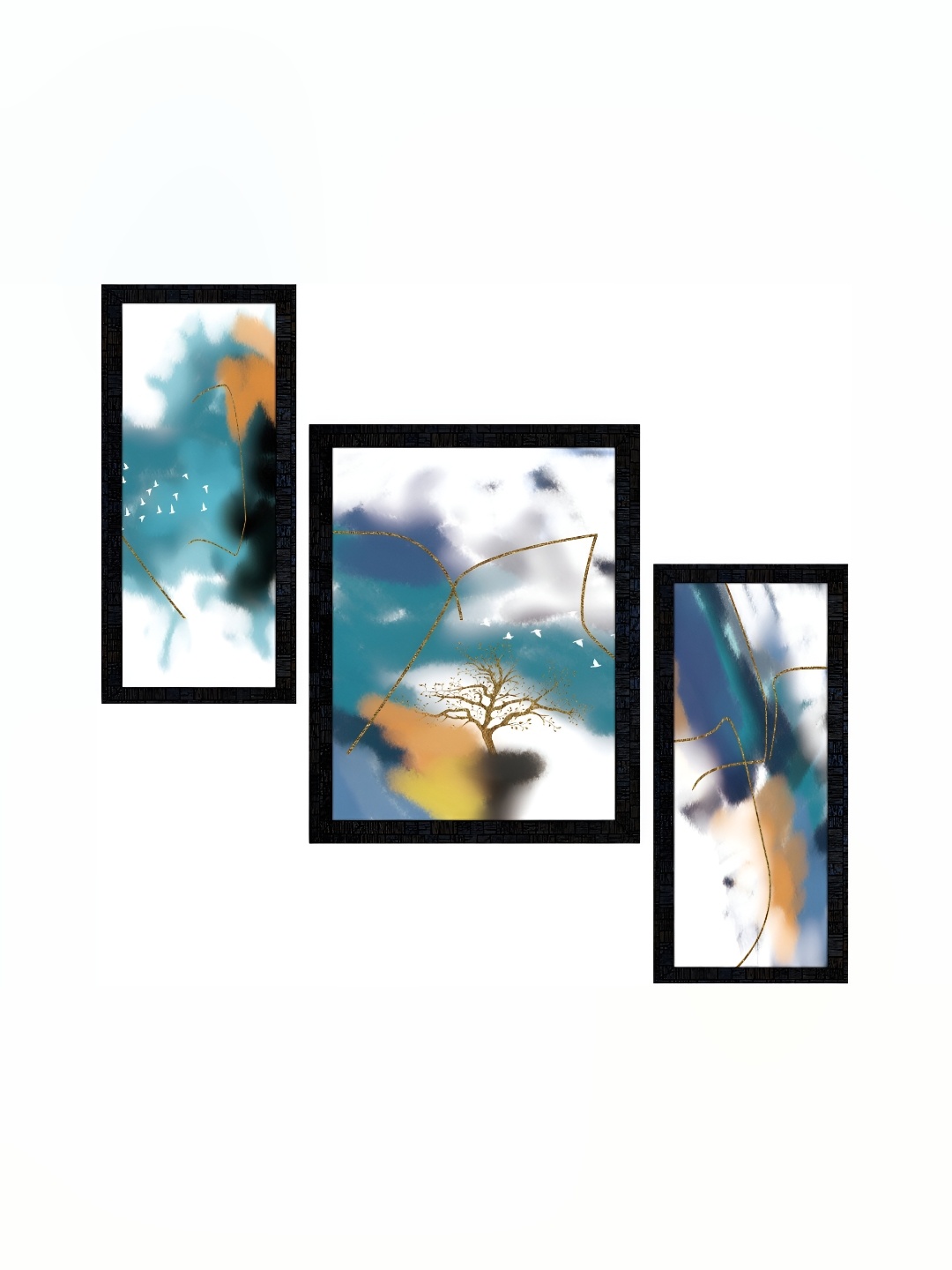 

PnF Charcoal & Blue 3 Piece Wooden Abstract Wall Paintings