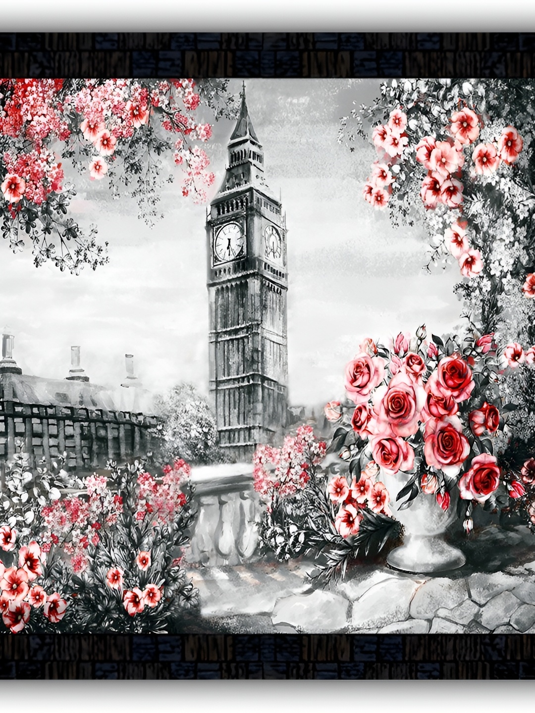 

PnF Black & White Wooden Floral And Botanical Wall Painting