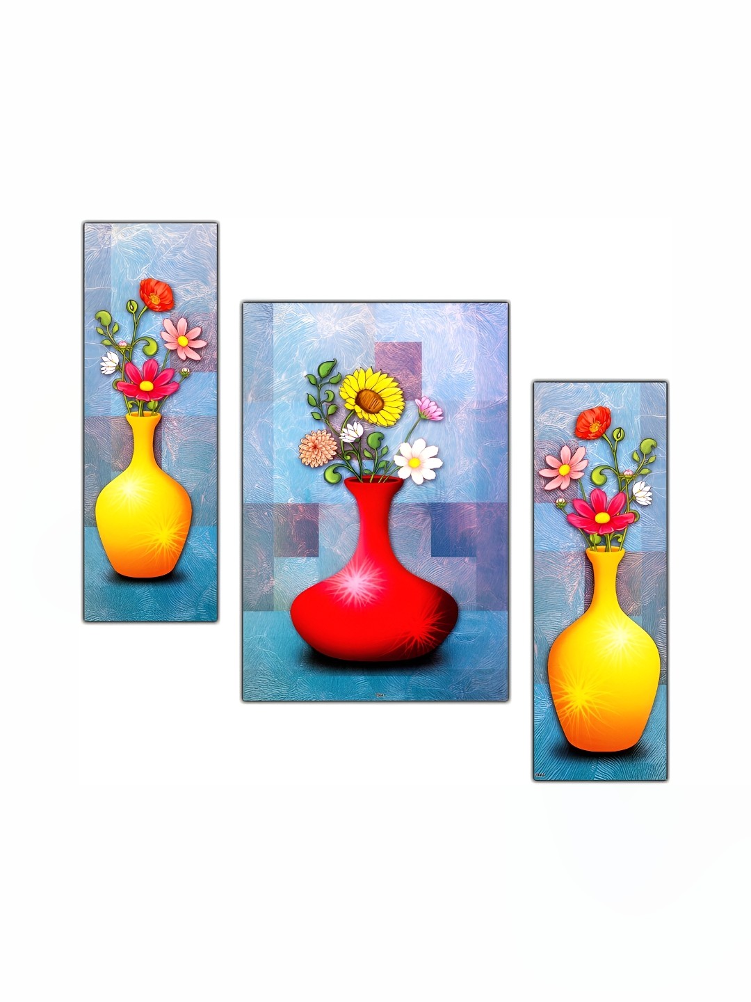 

PnF Blue & Yellow 3 Pieces Floral and Botanical Wooden Painting Wall Art