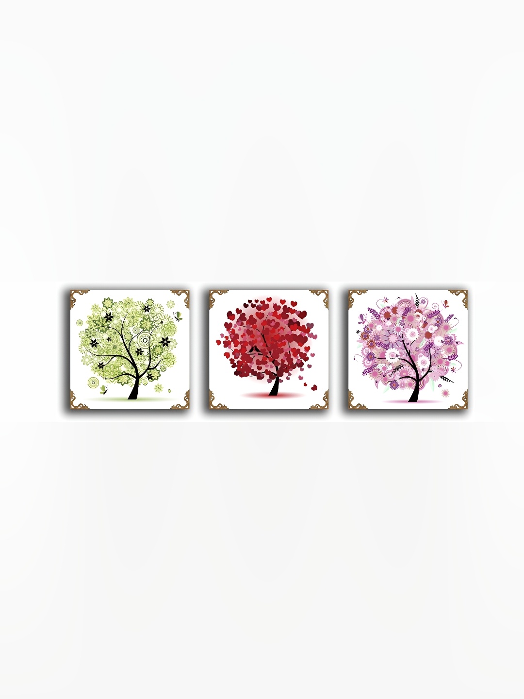 

PnF White & Red 3Pcs Wooden Floral And Botanical Wall Paintings