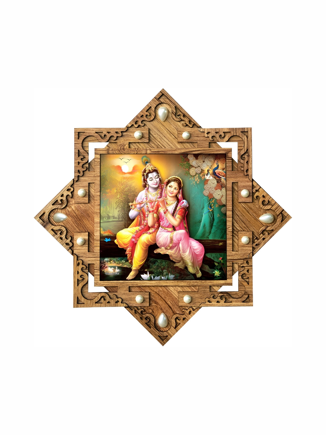 

PnF Brown & Yellow Radha Krishna Religious Painting Wooden Wall Art